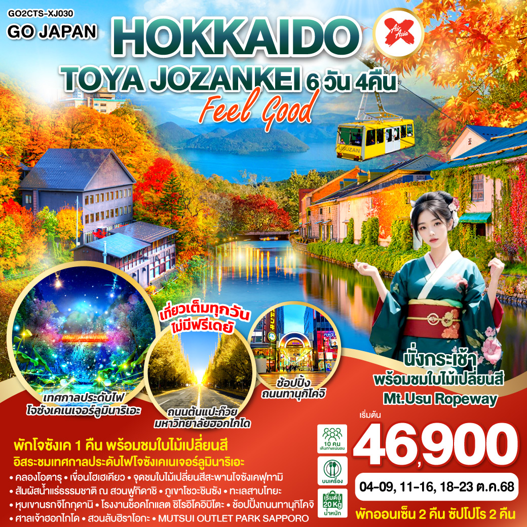 ทัวร์ญี่ปุ่น  HOKKAIDO TOYA JOZANKEI FEEL GOOD 6วัน 4คืน (XJ)