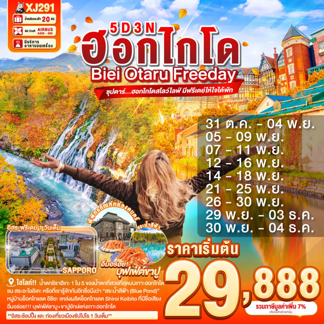 ทัวร์ญี่ปุ่น HOKKAIDO BIEI OTARU FREEDAY 5วัน  3คืน  (XJ)