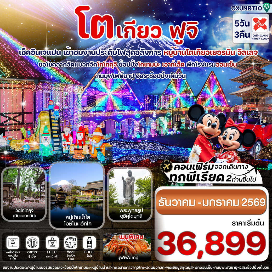 ทัวร์ญี่ปุ่น โตเกียว ฟูจิ งานประดับไฟเยอรมันวิลเลจ 5วัน 3คืน (XJ)