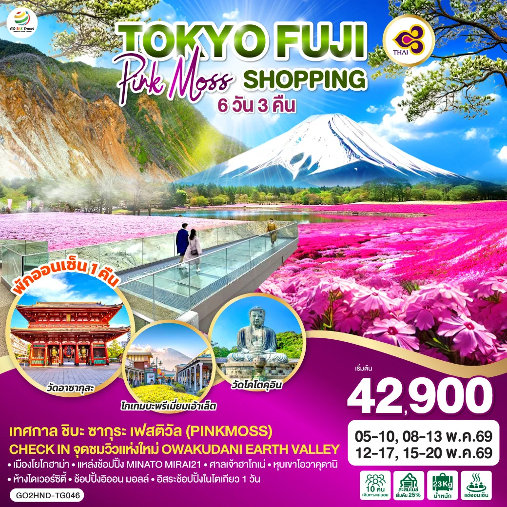 ทัวร์ญี่ปุ่น TOKYO FUJI PINKMOSS SHOPPING 6วัน 3คืน (TG)