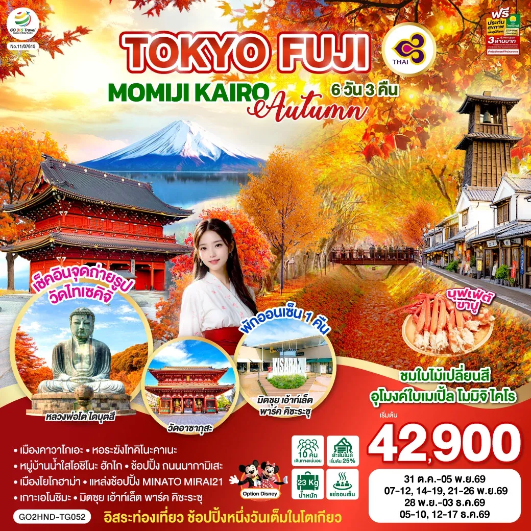 ทัวร์ญี่ปุ่น TOKYO FUJI MOMIJO KAIRO AUTUMN 6วัน 3คืน (TG)