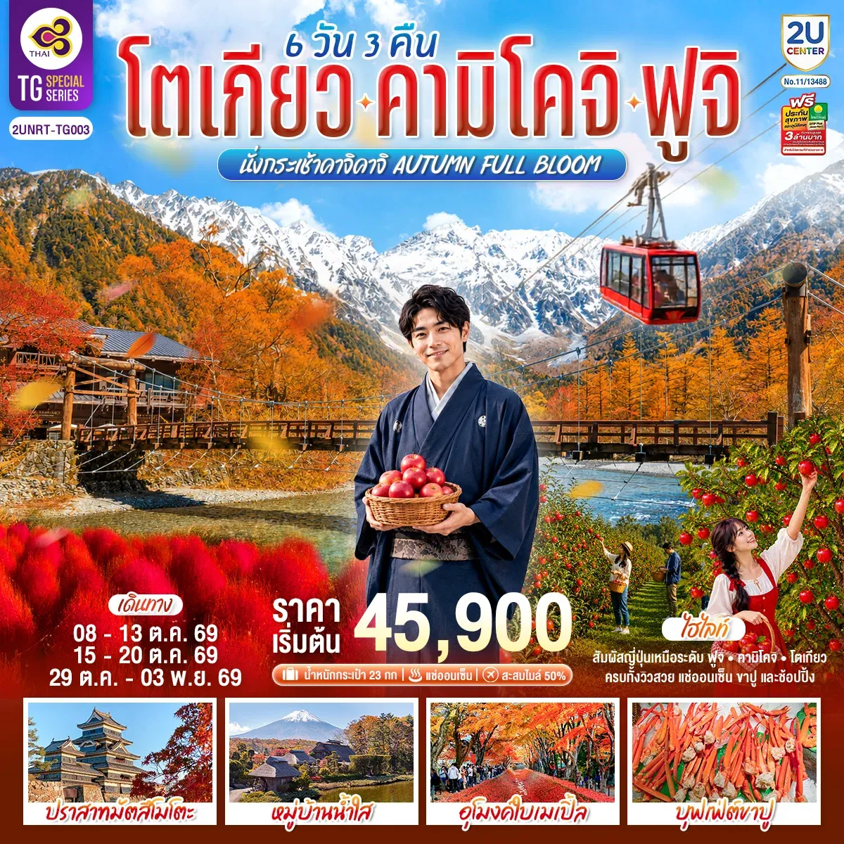 ทัวร์ญี่ปุ่น โตเกียว คามิโคจิ ฟูจิ นั่งกระเช้าคาจิคาจิ AUTUMN FULL BLOOM 6วัน 3คืน (TG)